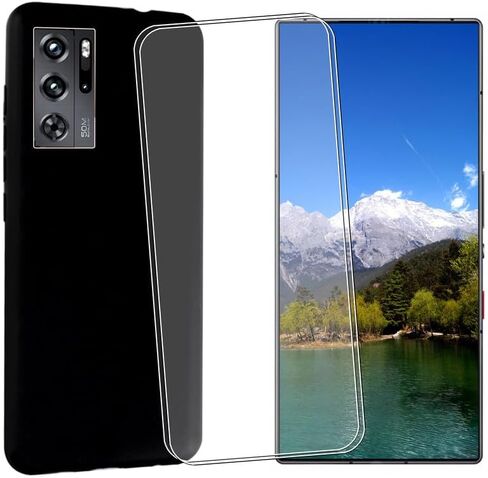 حافظة لهاتف Nubia RedMagic 9 Pro+ (6.80 بوصة)، حافظة بغطاء أسود لهاتف Nubia RedMagic 9 Pro+ مع 2 واقي شاشة من الزجاج المقوى in Kuwait