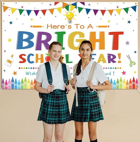 لافتة خلفية للعام الدراسي المشرق للعودة إلى المدرسة، خلفية تصوير فوتوغرافي لليوم الأول من المدرسة، لافتة للأطفال في الفصل الدراسي للعودة إلى المدرسة، ديكور خلفية لحفلات الصور، دعامات بيضاء in Kuwait