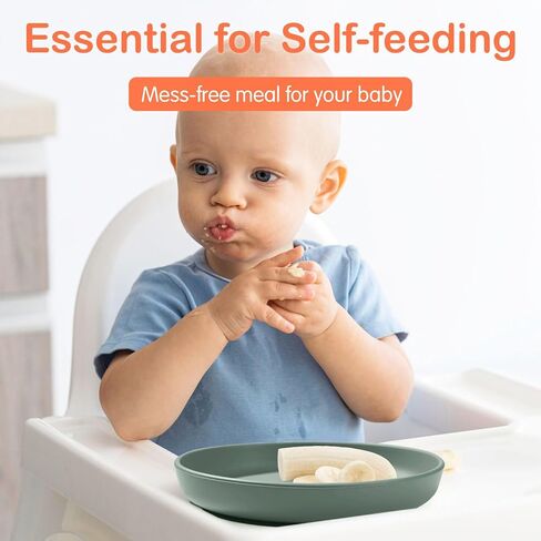 طبق من السيليكون بدرجة الطعام من Precioustots، خالٍ من مادة BPA، آمن للاستخدام في الميكروويف، آمن للاستخدام في غسالة الأطباق (الزعتر المجفف) in Saudi Arabia