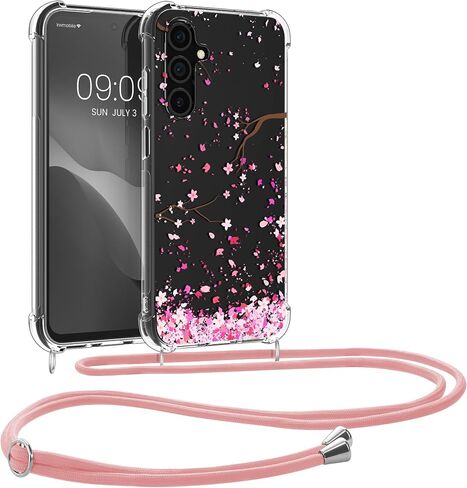 kwmobile Crossbody Case Compatible with Samsung Galaxy A15 5G Case Strap - Palm Leaves Yellow/Grey/Transparent in Saudi Arabia