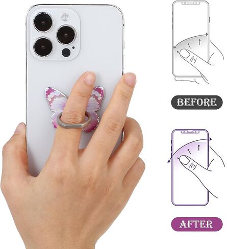2 Pcs Butterfly Cell Phone Ring Holder 360° Rotation Zinc Alloy Bling Finger Kickstand Cute Fashion Beautiful Phone Ring Grip Universal Compatible for All Smartphone in Saudi Arabia