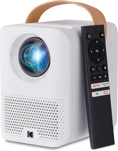 KODAK FLIK HD9 Smart Projector | Mini White Portable Indoor & Outdoor Movie with Android TV Streaming Apps, Wi-Fi and Bluetooth, Built-In Speakers & Voice Remote | FHD 1080p for Screens Up to 120" in Kuwait