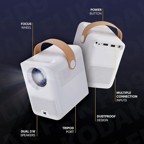 KODAK FLIK HD9 Smart Projector | Mini White Portable Indoor & Outdoor Movie with Android TV Streaming Apps, Wi-Fi and Bluetooth, Built-In Speakers & Voice Remote | FHD 1080p for Screens Up to 120" in Kuwait
