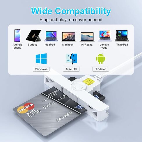 قارئ بطاقات USB/USB C CAC، قارئ بطاقات CAC وصول مشترك USB عسكري من النوع C قارئ بطاقات ذكية USB متوافق مع نظام التشغيل Windows وMac OS Mini Fold Plug and Play in Saudi Arabia