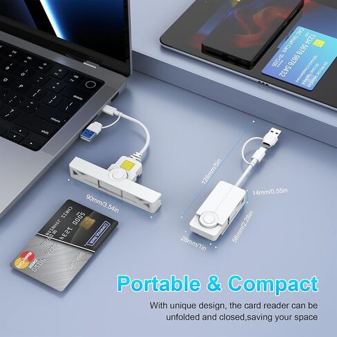 قارئ بطاقات USB/USB C CAC، قارئ بطاقات CAC وصول مشترك USB عسكري من النوع C قارئ بطاقات ذكية USB متوافق مع نظام التشغيل Windows وMac OS Mini Fold Plug and Play in Saudi Arabia