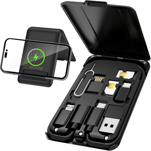 بطاقة كابل مجموعة محول USB، محول كابل شحن متعدد الأنواع USB C إلى Lightning Type C Micro USB، فتحة بطاقة TF/SIM ودبوس بطاقة للسفر، شاحن لاسلكي 15 وات، يستخدم كحامل للهاتف الخلوي in Kuwait