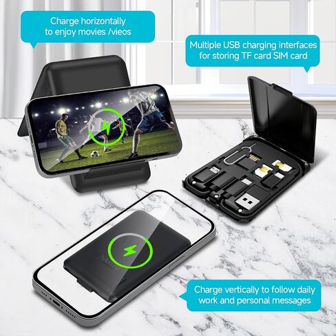 بطاقة كابل مجموعة محول USB، محول كابل شحن متعدد الأنواع USB C إلى Lightning Type C Micro USB، فتحة بطاقة TF/SIM ودبوس بطاقة للسفر، شاحن لاسلكي 15 وات، يستخدم كحامل للهاتف الخلوي in Kuwait