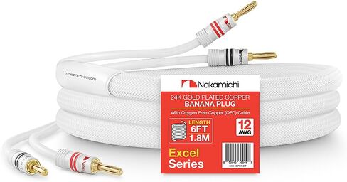 Nakamichi 24k Gold Plated Banana Plugs with 12 AWG Speaker Cable 99.9% OFC | Oxygen-Free Copper, Excel Series, Heavy Duty Braided for Amplifier Receiver Hi-Fi Stereo Audio Wire - Black (10 feet / 3.0m) in Saudi Arabia