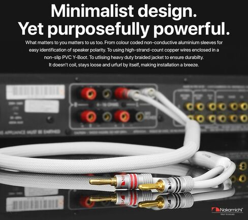 Nakamichi 24k Gold Plated Banana Plugs with 12 AWG Speaker Cable 99.9% OFC | Oxygen-Free Copper, Excel Series, Heavy Duty Braided for Amplifier Receiver Hi-Fi Stereo Audio Wire - Black (10 feet / 3.0m) in Saudi Arabia