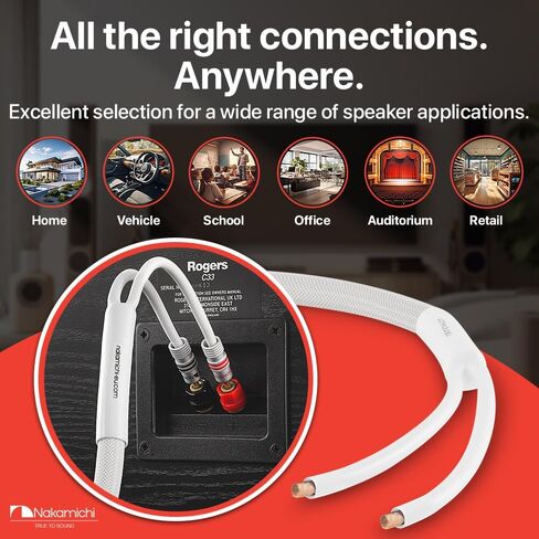 Nakamichi 24k Gold Plated Banana Plugs with 12 AWG Speaker Cable 99.9% OFC | Oxygen-Free Copper, Excel Series, Heavy Duty Braided for Amplifier Receiver Hi-Fi Stereo Audio Wire - Black (10 feet / 3.0m) in Saudi Arabia