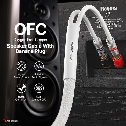 Nakamichi 24k Gold Plated Banana Plugs with 12 AWG Speaker Cable 99.9% OFC | Oxygen-Free Copper, Excel Series, Heavy Duty Braided for Amplifier Receiver Hi-Fi Stereo Audio Wire - Black (10 feet / 3.0m) in Saudi Arabia