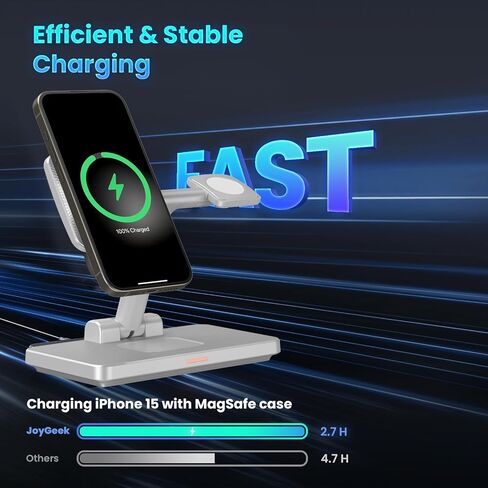 MagSafe 3 in 1 Wireless Charging Station: JoyGeek Portable Foldable Stand for iPhone 17 16 15 14 13 Pro Max Plus, Apple Watch, AirPods Pro (White) in Saudi Arabia