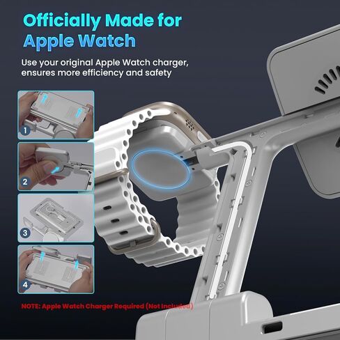 MagSafe 3 in 1 Wireless Charging Station: JoyGeek Portable Foldable Stand for iPhone 17 16 15 14 13 Pro Max Plus, Apple Watch, AirPods Pro (White) in Saudi Arabia