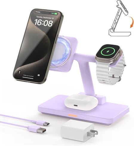 JoyGeek 3-in-1 Charger Stand for Magsafe: Magnetic Charging Station for iPhone 15/14/13/12 Pro Max/Plus/Mini - Wireless Mag-Safe Dock for Apple Watch Ultra 2/Series 9-2 Series, Air Pods Pro 3rd/2nd in Saudi Arabia