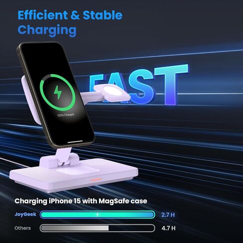 JoyGeek 3-in-1 Charger Stand for Magsafe: Magnetic Charging Station for iPhone 15/14/13/12 Pro Max/Plus/Mini - Wireless Mag-Safe Dock for Apple Watch Ultra 2/Series 9-2 Series, Air Pods Pro 3rd/2nd in Saudi Arabia