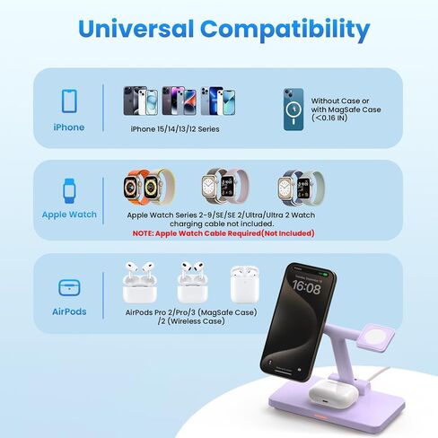 JoyGeek 3-in-1 Charger Stand for Magsafe: Magnetic Charging Station for iPhone 15/14/13/12 Pro Max/Plus/Mini - Wireless Mag-Safe Dock for Apple Watch Ultra 2/Series 9-2 Series, Air Pods Pro 3rd/2nd in Saudi Arabia