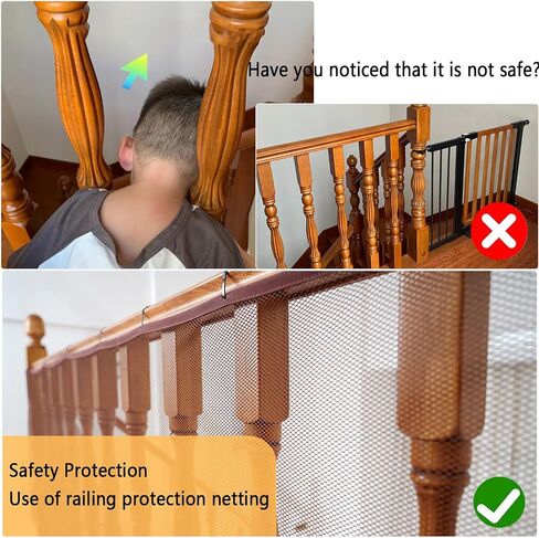 Balcony Safety Net for Kids Banister Guard-10ft x 3ft Child Safety Net, Balcony Mesh Screen for Pets, Dogs, Cats, Toys - Stair Railing Baby Proof (Black) in Saudi Arabia