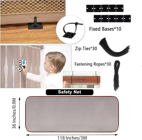 Balcony Safety Net for Kids Banister Guard-10ft x 3ft Child Safety Net, Balcony Mesh Screen for Pets, Dogs, Cats, Toys - Stair Railing Baby Proof (Black) in Saudi Arabia