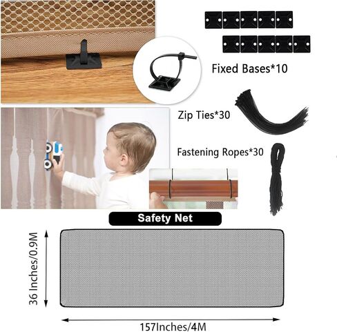 Balcony Safety Net for Kids Banister Guard-10ft x 3ft Child Safety Net, Balcony Mesh Screen for Pets, Dogs, Cats, Toys - Stair Railing Baby Proof (Black) in Saudi Arabia