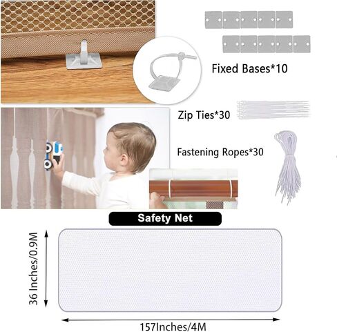 Balcony Safety Net for Kids Banister Guard-10ft x 3ft Child Safety Net, Balcony Mesh Screen for Pets, Dogs, Cats, Toys - Stair Railing Baby Proof (Black) in Saudi Arabia