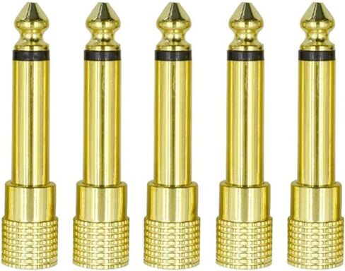 محول أحادي 1/4 إلى 1/8 أحادي، قابس ذكر TS 6.35 مم إلى أنثى 3.5 مم (أحادي إلى أحادي) موصل صوت محول الصوت ذهبي - (5 قطع) in Kuwait