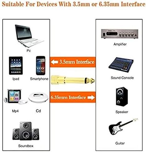 محول أحادي 1/4 إلى 1/8 أحادي، قابس ذكر TS 6.35 مم إلى أنثى 3.5 مم (أحادي إلى أحادي) موصل صوت محول الصوت ذهبي - (5 قطع) in Kuwait
