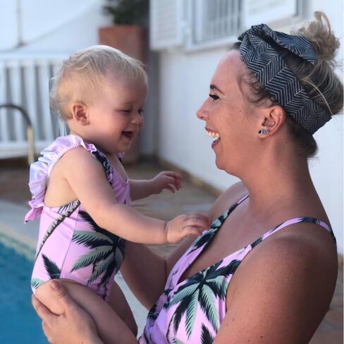 ملابس سباحة IFFEI Mommy and Me قطعة واحدة مونوكيني لباس سباحة مطبوع عليه شجرة جوز الهند برقبة على شكل حرف V ملابس سباحة مطابقة للعائلة وردي للفتيات الصغيرات: 3-6 أشهر in Kuwait