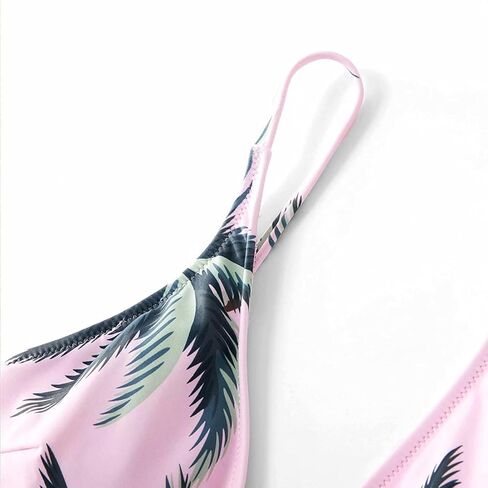 ملابس سباحة IFFEI Mommy and Me قطعة واحدة مونوكيني لباس سباحة مطبوع عليه شجرة جوز الهند برقبة على شكل حرف V ملابس سباحة مطابقة للعائلة وردي للفتيات الصغيرات: 3-6 أشهر in Kuwait