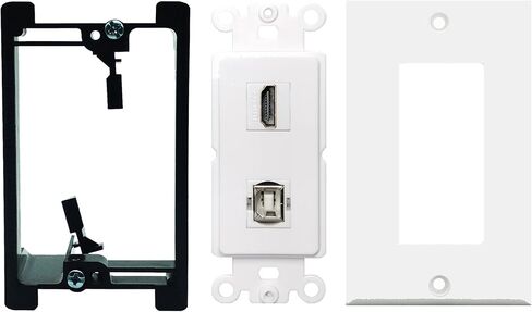 JULILOV 1Port HDMI & 1Port USB 2.0 B Female/A Female Wall Plate with Single Gang Low Voltage Mounting Bracket,Yomyrayhu,Works for Home Theater,Blu-ray Player,Printer and More in Kuwait