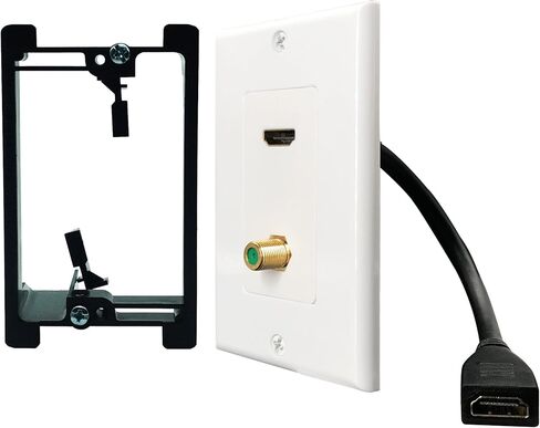 كابل HDMI ضفيرة + موصل F لوحة حائط نحاسية محورية مطلية بالذهب مع دعامة تثبيت ذات جهد منخفض، Yomyrayhu، تعمل للمسرح المنزلي، تلفزيون عالي الدقة والمزيد (أبيض) in Saudi Arabia