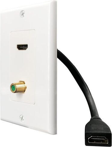 كابل HDMI ضفيرة + موصل F لوحة حائط نحاسية محورية مطلية بالذهب مع دعامة تثبيت ذات جهد منخفض، Yomyrayhu، تعمل للمسرح المنزلي، تلفزيون عالي الدقة والمزيد (أبيض) in Saudi Arabia