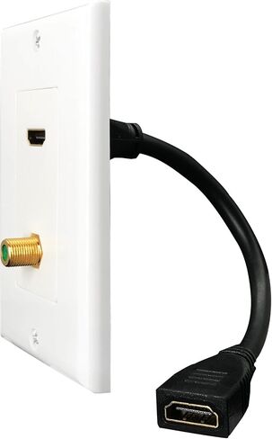 كابل HDMI ضفيرة + موصل F لوحة حائط نحاسية محورية مطلية بالذهب مع دعامة تثبيت ذات جهد منخفض، Yomyrayhu، تعمل للمسرح المنزلي، تلفزيون عالي الدقة والمزيد (أبيض) in Saudi Arabia