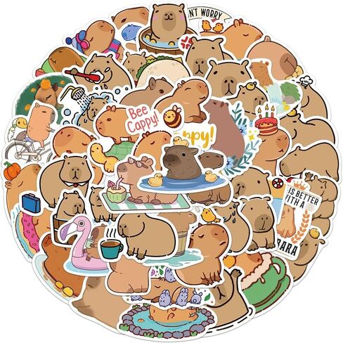 Kawaii Stickers, 50 Pcs Cute Animal Stickers Vinyl Waterproof Capybara Decals for Water Bottle Laptop Luggage Snowboard Guitar Scrapbook Phone Stickers Gifts for Teens Girls Kids Adult in Saudi Arabia