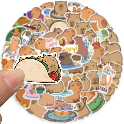 Kawaii Stickers, 50 Pcs Cute Animal Stickers Vinyl Waterproof Capybara Decals for Water Bottle Laptop Luggage Snowboard Guitar Scrapbook Phone Stickers Gifts for Teens Girls Kids Adult in Saudi Arabia