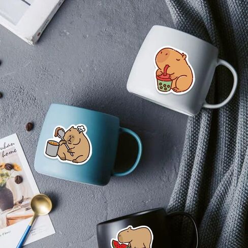 Kawaii Stickers, 50 Pcs Cute Animal Stickers Vinyl Waterproof Capybara Decals for Water Bottle Laptop Luggage Snowboard Guitar Scrapbook Phone Stickers Gifts for Teens Girls Kids Adult in Saudi Arabia