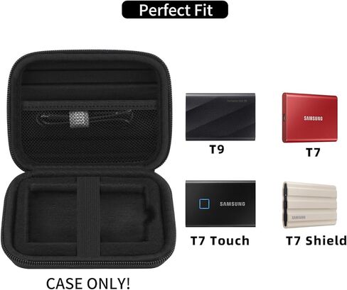 حقيبة حمل صلبة لهاتف Samsung T9 / T7 Shield / T7 / T7 Touch Portable SSD 500GB 1TB 2TB USB 3.2 محركات الأقراص الصلبة الخارجية، حقيبة تخزين سفر صلبة مقاومة للصدمات EVA، أسود in Kuwait