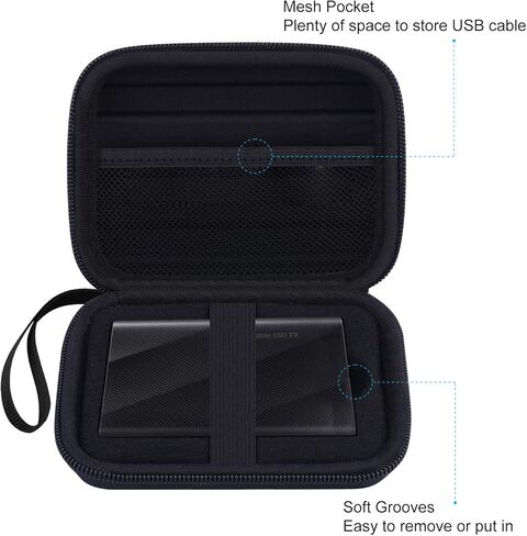 حقيبة حمل صلبة لهاتف Samsung T9 / T7 Shield / T7 / T7 Touch Portable SSD 500GB 1TB 2TB USB 3.2 محركات الأقراص الصلبة الخارجية، حقيبة تخزين سفر صلبة مقاومة للصدمات EVA، أسود in Kuwait