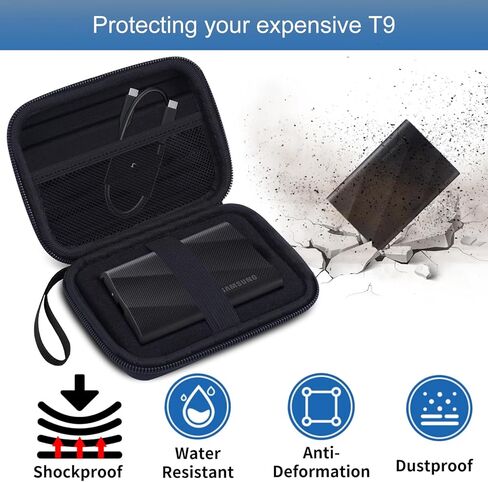 حقيبة حمل صلبة لهاتف Samsung T9 / T7 Shield / T7 / T7 Touch Portable SSD 500GB 1TB 2TB USB 3.2 محركات الأقراص الصلبة الخارجية، حقيبة تخزين سفر صلبة مقاومة للصدمات EVA، أسود in Kuwait