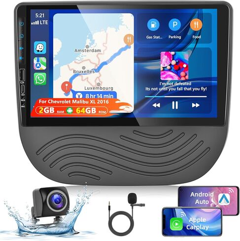 Podofo 2G+64G Car Stereo for Chevrolet Malibu XL 2016-2018 with Wireless Carplay & Android Auto, 9 Inch Touchscreen Car Radio with Bluetooth/GPS/WiFi/SWC/FM&RDS Radio + AHD Backup Camera + MIC in Saudi Arabia