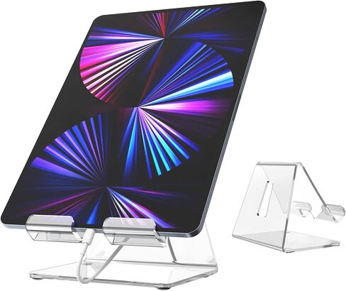 Acrylic Desk Tablet Stand, Clear Tablet Holder, Desktop iPad Stand, Compatible with Tablet Such As iPad Air Mini Pro, Phone 13 Pro 12 Mini 11 XS Max XR X 6 7 8 Plus (4-13 inch) in Saudi Arabia