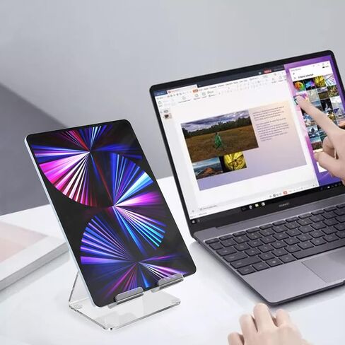 Acrylic Desk Tablet Stand, Clear Tablet Holder, Desktop iPad Stand, Compatible with Tablet Such As iPad Air Mini Pro, Phone 13 Pro 12 Mini 11 XS Max XR X 6 7 8 Plus (4-13 inch) in Saudi Arabia