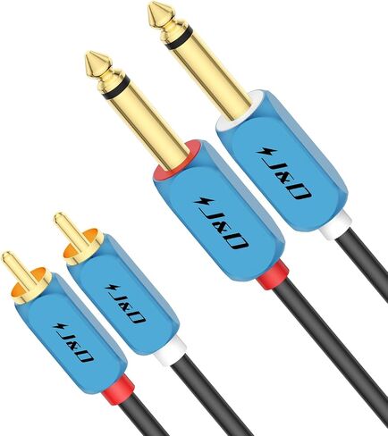 J&D RCA to 1/4 Cable, 2x6.35mm TS to Dual RCA Stereo Audio Interconnect Cable, Gold Plated Plug Heavy Duty Aluminum Alloy Shell for Home Theater, Amplifiers, Hi-Fi Systems, 9 Feet in Kuwait