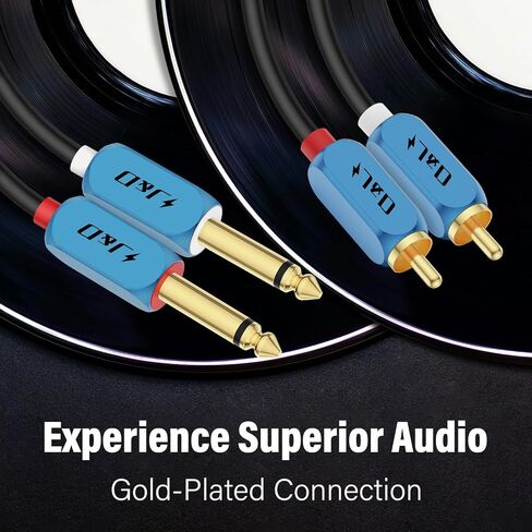 J&D RCA to 1/4 Cable, 2x6.35mm TS to Dual RCA Stereo Audio Interconnect Cable, Gold Plated Plug Heavy Duty Aluminum Alloy Shell for Home Theater, Amplifiers, Hi-Fi Systems, 9 Feet in Kuwait
