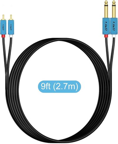 J&D RCA to 1/4 Cable, 2x6.35mm TS to Dual RCA Stereo Audio Interconnect Cable, Gold Plated Plug Heavy Duty Aluminum Alloy Shell for Home Theater, Amplifiers, Hi-Fi Systems, 9 Feet in Kuwait