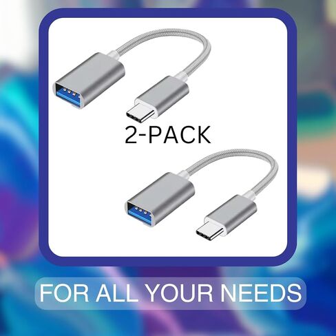 (2 Pack) USB Type C to Type A adapter - MAC compatible - OTG compatible - Male type C to female type A - Compatible with PC, Laptops, Mac, Tablets and mobile phones., Silver in Saudi Arabia
