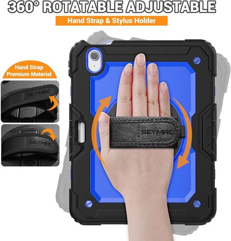 SEYMAC Case for iPad Air 13 Inch M4/M3/M2 (2026/2025/2024), Black | Heavy Duty Shockproof Protective, Built-in Screen Protector, 360° Rotating Stand, Hand/Shoulder Strap, Pencil Holder in Kuwait