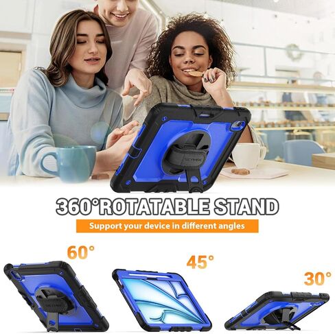 SEYMAC Case for iPad Air 13 Inch M4/M3/M2 (2026/2025/2024), Black | Heavy Duty Shockproof Protective, Built-in Screen Protector, 360° Rotating Stand, Hand/Shoulder Strap, Pencil Holder in Kuwait