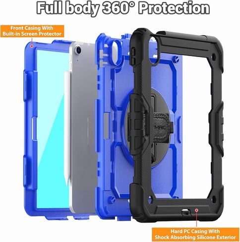 SEYMAC Case for iPad Air 13 Inch M4/M3/M2 (2026/2025/2024), Black | Heavy Duty Shockproof Protective, Built-in Screen Protector, 360° Rotating Stand, Hand/Shoulder Strap, Pencil Holder in Kuwait