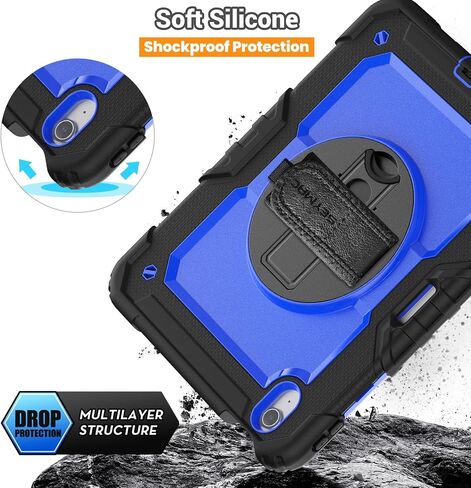 SEYMAC Case for iPad Air 13 Inch M4/M3/M2 (2026/2025/2024), Black | Heavy Duty Shockproof Protective, Built-in Screen Protector, 360° Rotating Stand, Hand/Shoulder Strap, Pencil Holder in Kuwait