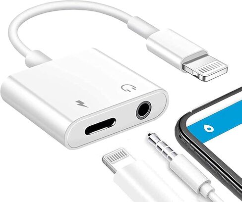 [Apple MFi Certified] Lightning to 3.5mm Headphone Jack Adapter for iPhone,Dongle 2 in 1 Charger and Aux Audio Splitter Adapter Compatible with iPhone 14 13 12 11 Pro Max XS XR 8 7 6 5 White in Kuwait